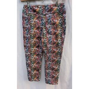 Lisette Womens Mosaic Ditsy Floral Print Straight Leg Cropped Pull On Pants 10
